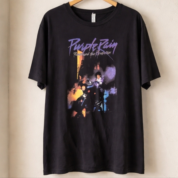 Prince Other - Prince Purple Rain 2X XXL 2XL Black Tee with Purple and Blue Graphics